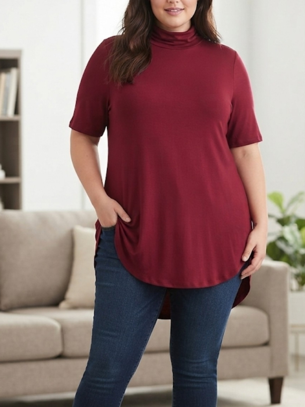Torrid Super Soft Burgundy Short Sleeve Turtleneck Tunic Top Size 1 1X